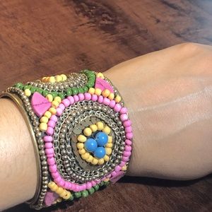 Bohemian cuff multi colored bead bracelet